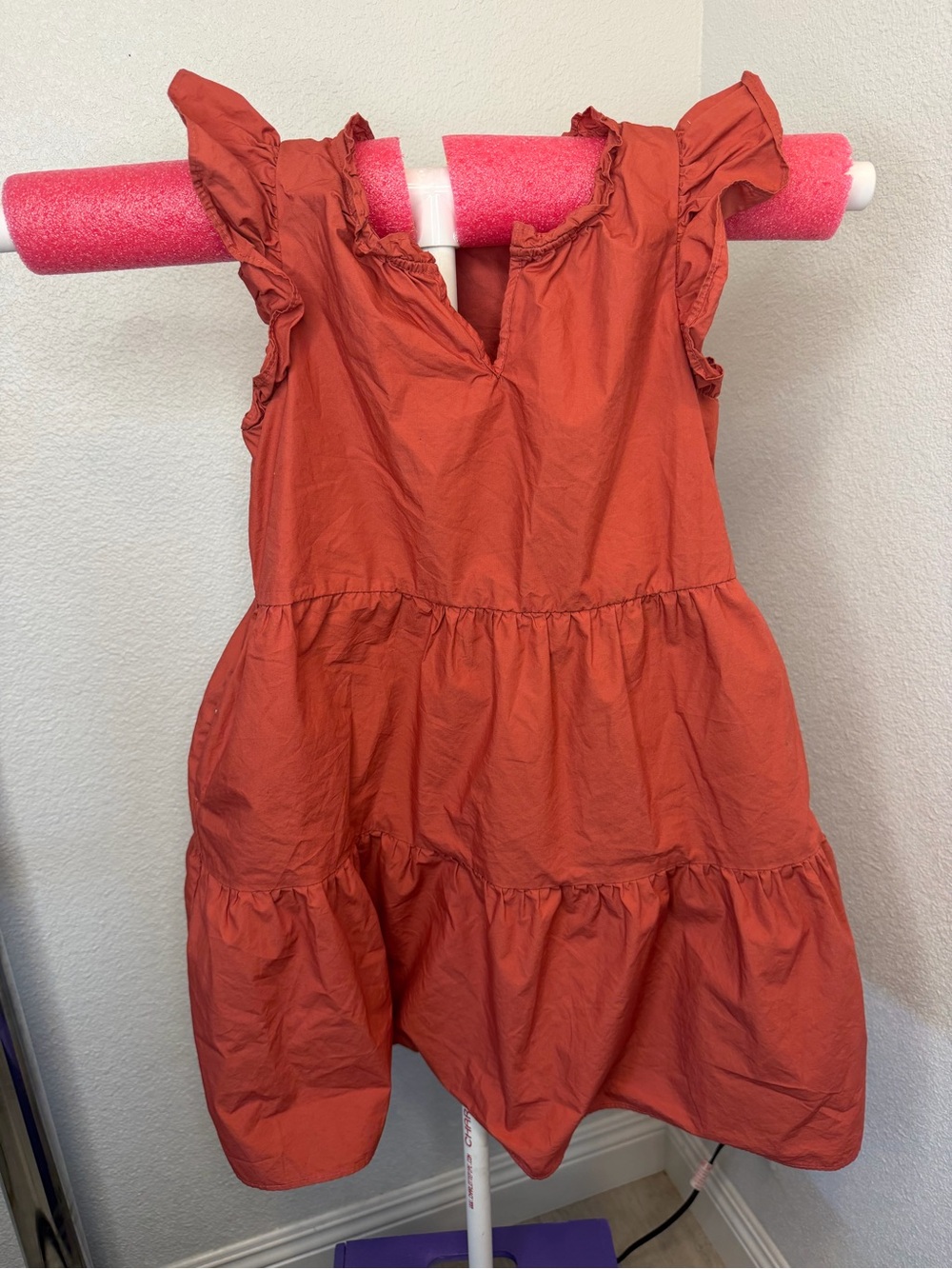 Girls Ruffle Tiered Dress in Rust